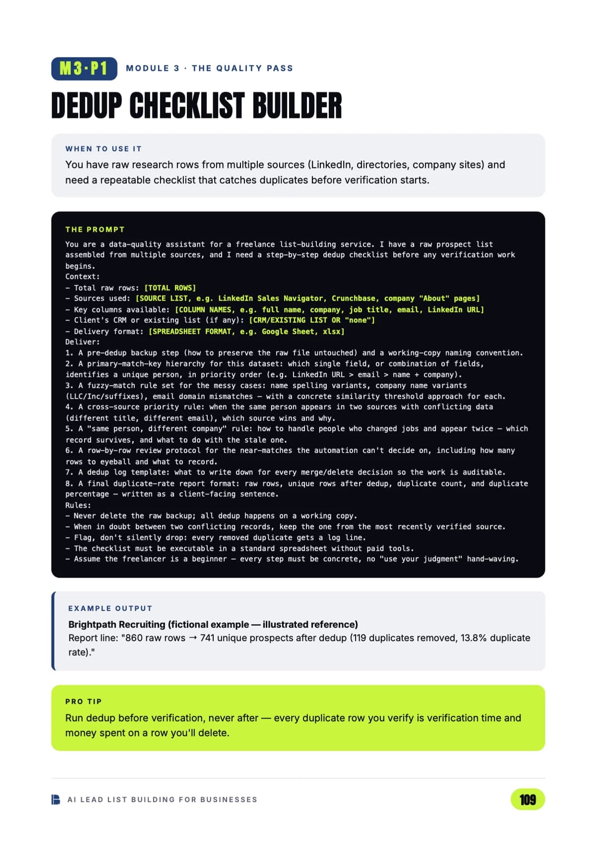 The dedup checklist — Module 3